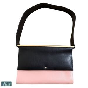 🖤💗 Kate Spade Colorblock Black Pink Leather Shoulder Bag with Gold Bar~RARE!!